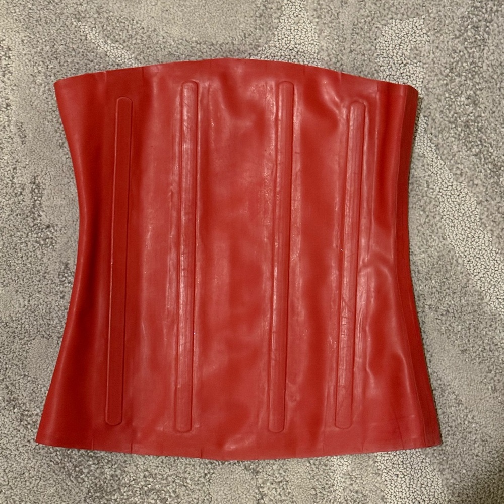 Miaou Red Strapless Leather-Look Corset Crop Top - Picture 2 of 4
